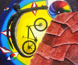 何同学的作品《光明旅途》，透过作品表达他与单车的密切关系，即使课程和考试有如高山一般难以攀登， 他都坚持力争上游。