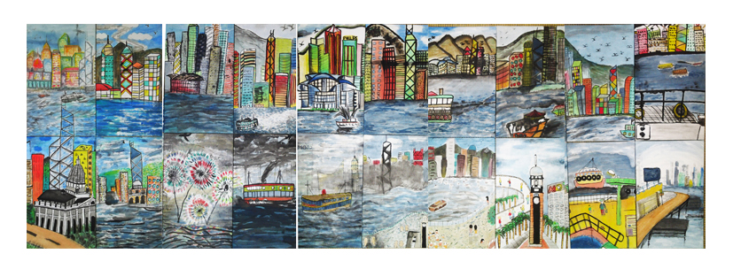 由二十名学生组成了创作团队，在导师指导下合力创作绘画眼中维港两岸的城市景物，组成大型水墨画。